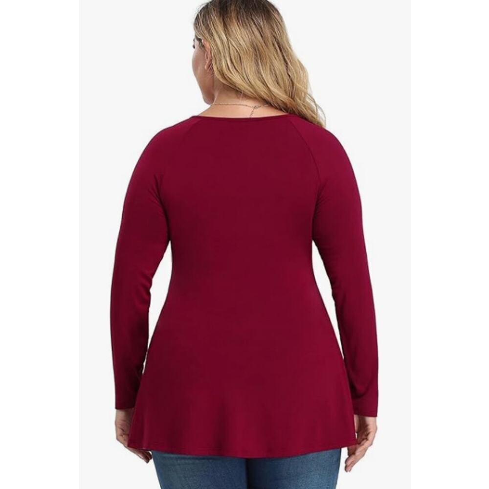 Long Sleeve V-Neck Ruched Tunic Top Dark Red NWT Size 5XL - Picture 2 of 11